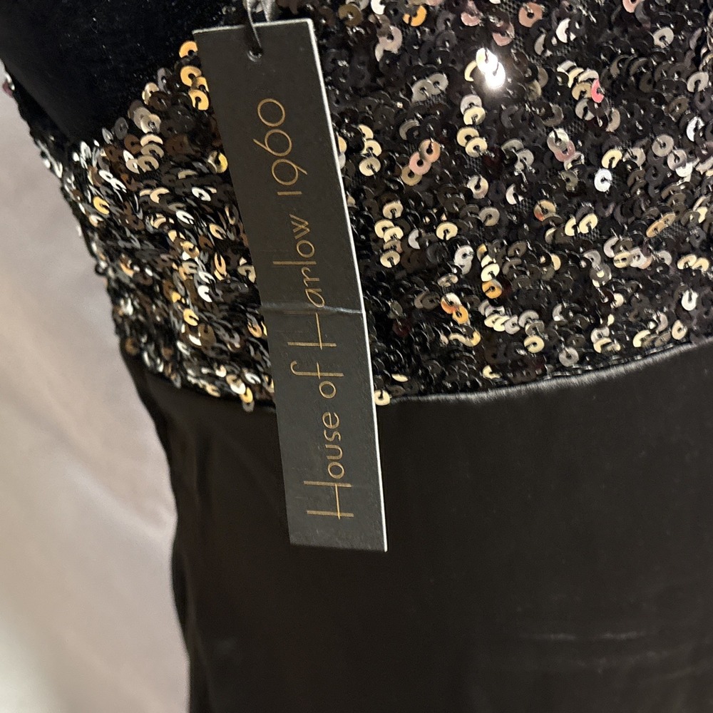 New House of Harlow 1960 Black‎ Satin With Sequins Spagetti Straps Dress Size M - Picture 8 of 16
